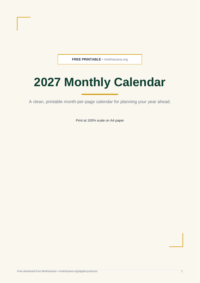 2027 printable calendar preview